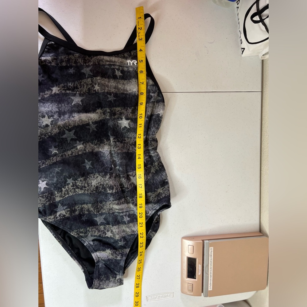 TYR American Dream Diamond Fit One Piece Swimsuit Size 38 open back Blue Gray - Picture 10 of 11